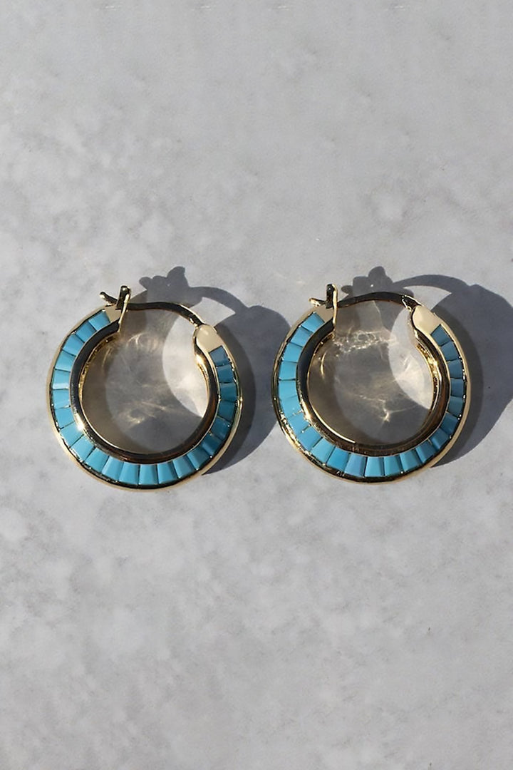 Native Gem - Razor Edge Hoops in Gold and Turquoise