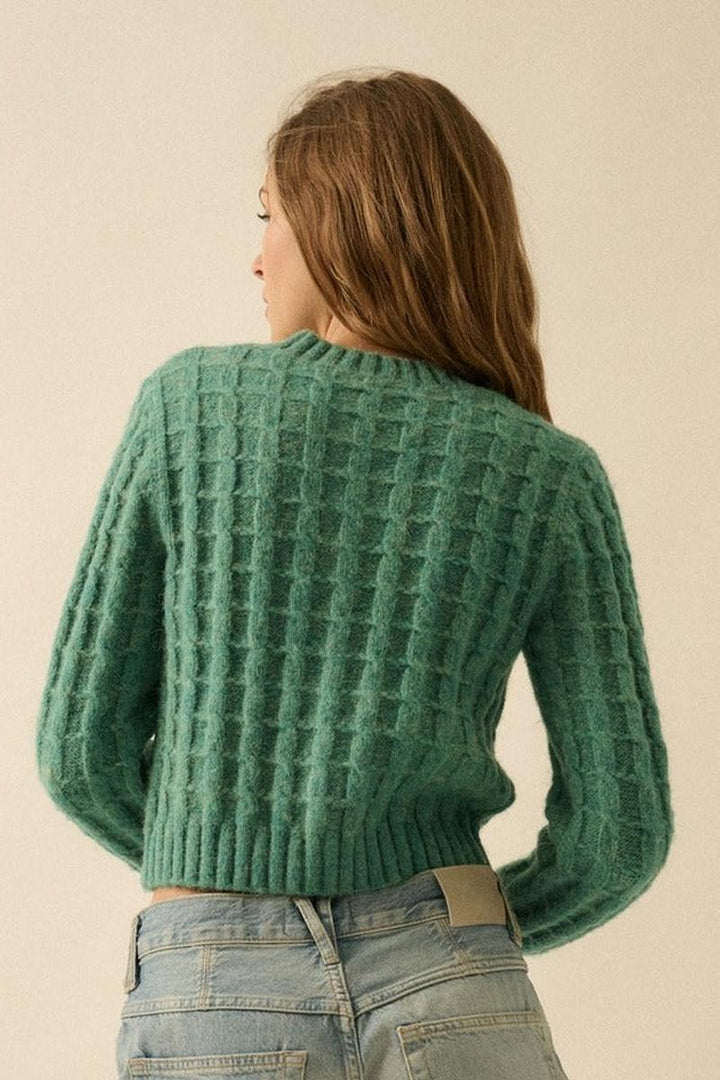 Promesa USA - Cable Knit Button-Up Cardigan Sweater in Pine