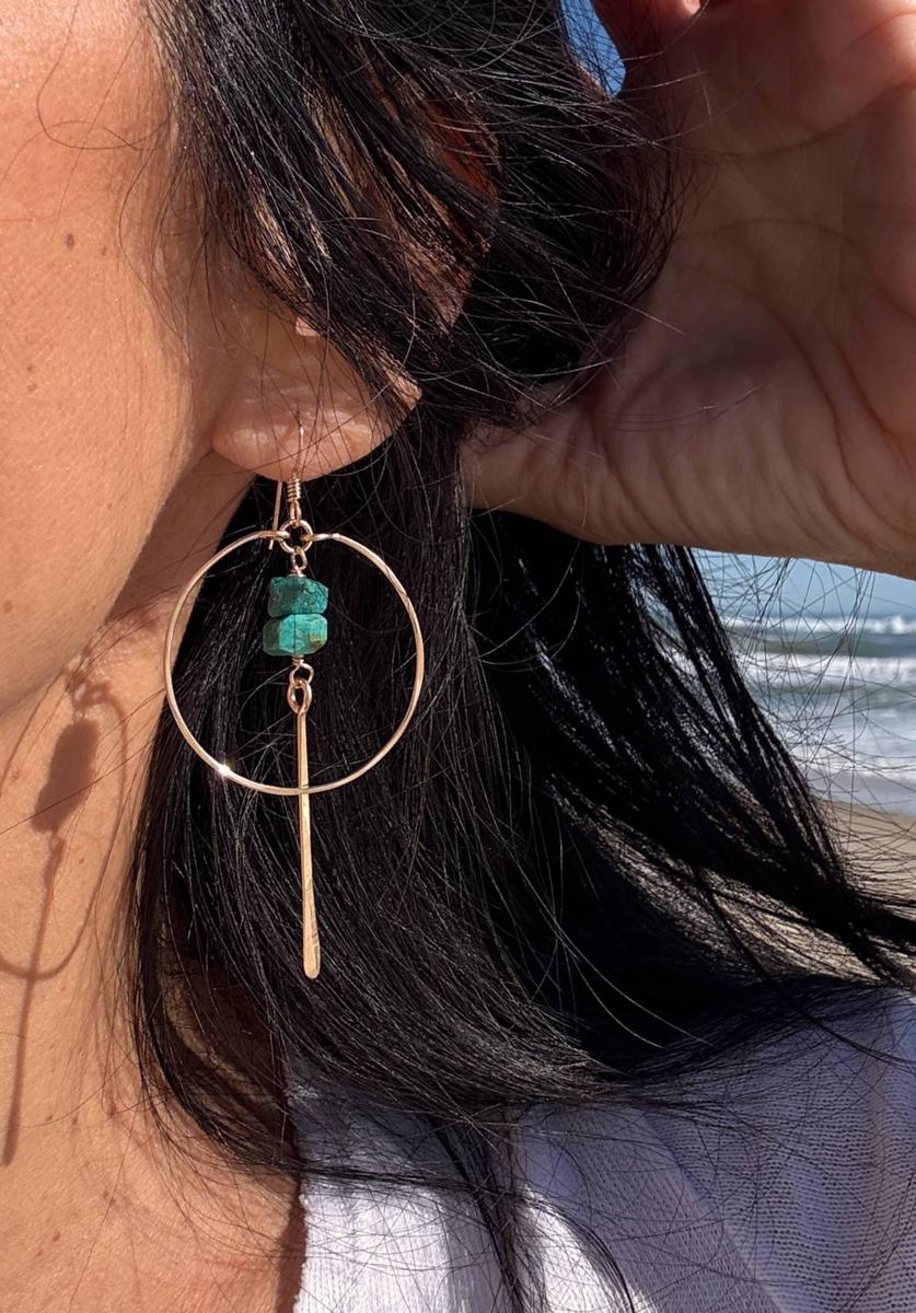 Quinn Sharp - Circle Hoops Double Turquoise Nugget in Gold