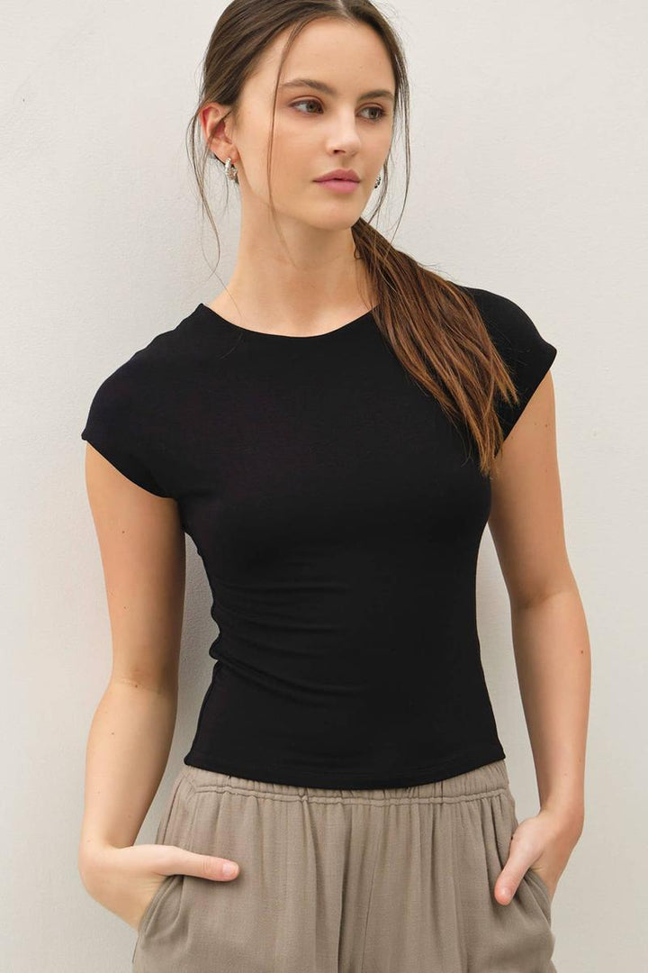 Be Cool - Soft Core Cap Sleeve Crew Neck Top