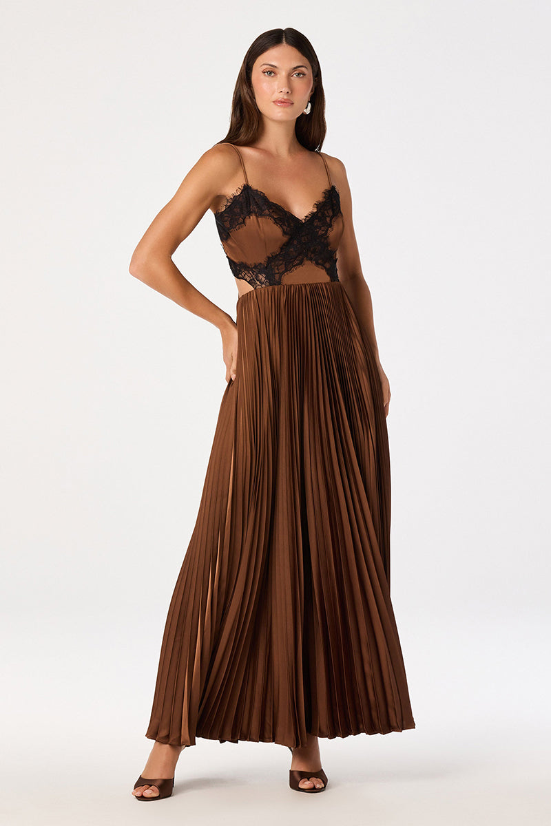 Astr - Andy Lace Trim Pleated Maxi Dress
