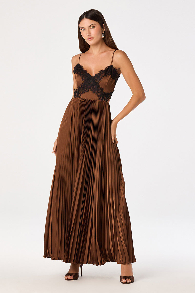 Astr - Andy Lace Trim Pleated Maxi Dress