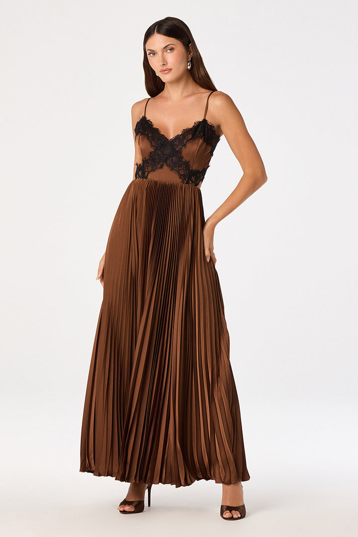Astr - Andy Lace Trim Pleated Maxi Dress