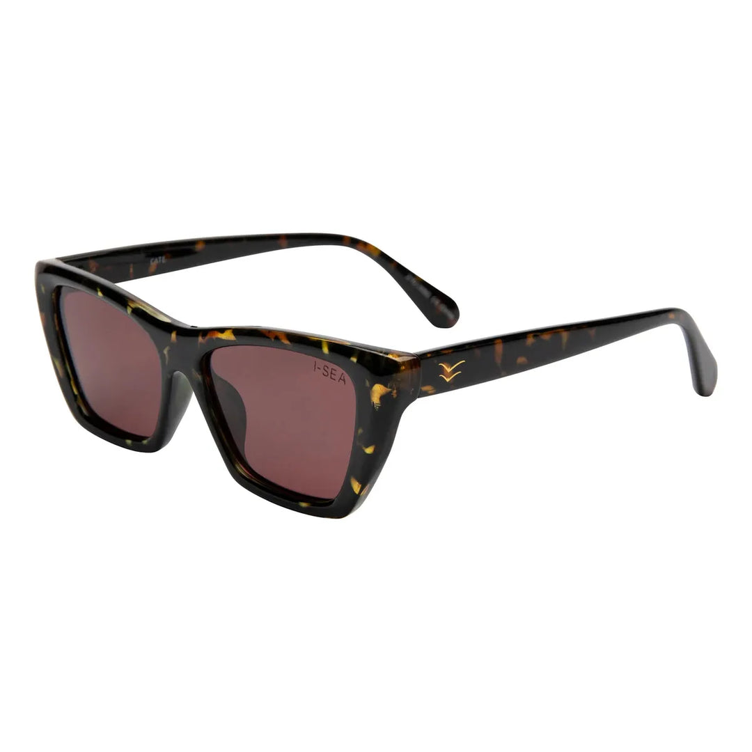 Cate with Tortoise Frames and Plum Polarized Lenses