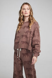 Chaser - Allover Leopards Long Sleeve Top in Deep Taupe
