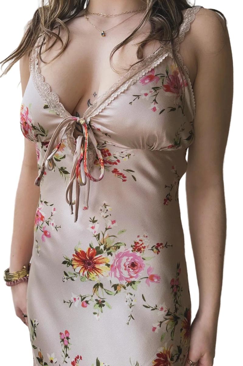 Dress Forum -  Serene Echo Lace Trim Maxi Dress in Desert Rosette
