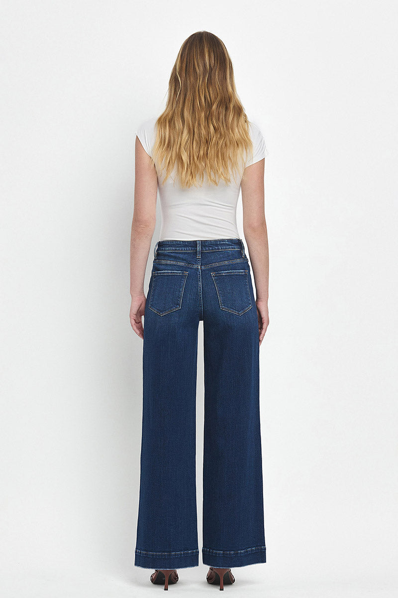 FLYING MONKEY - High Rise Patch Pocket Trouser Hem Wide Jeans
