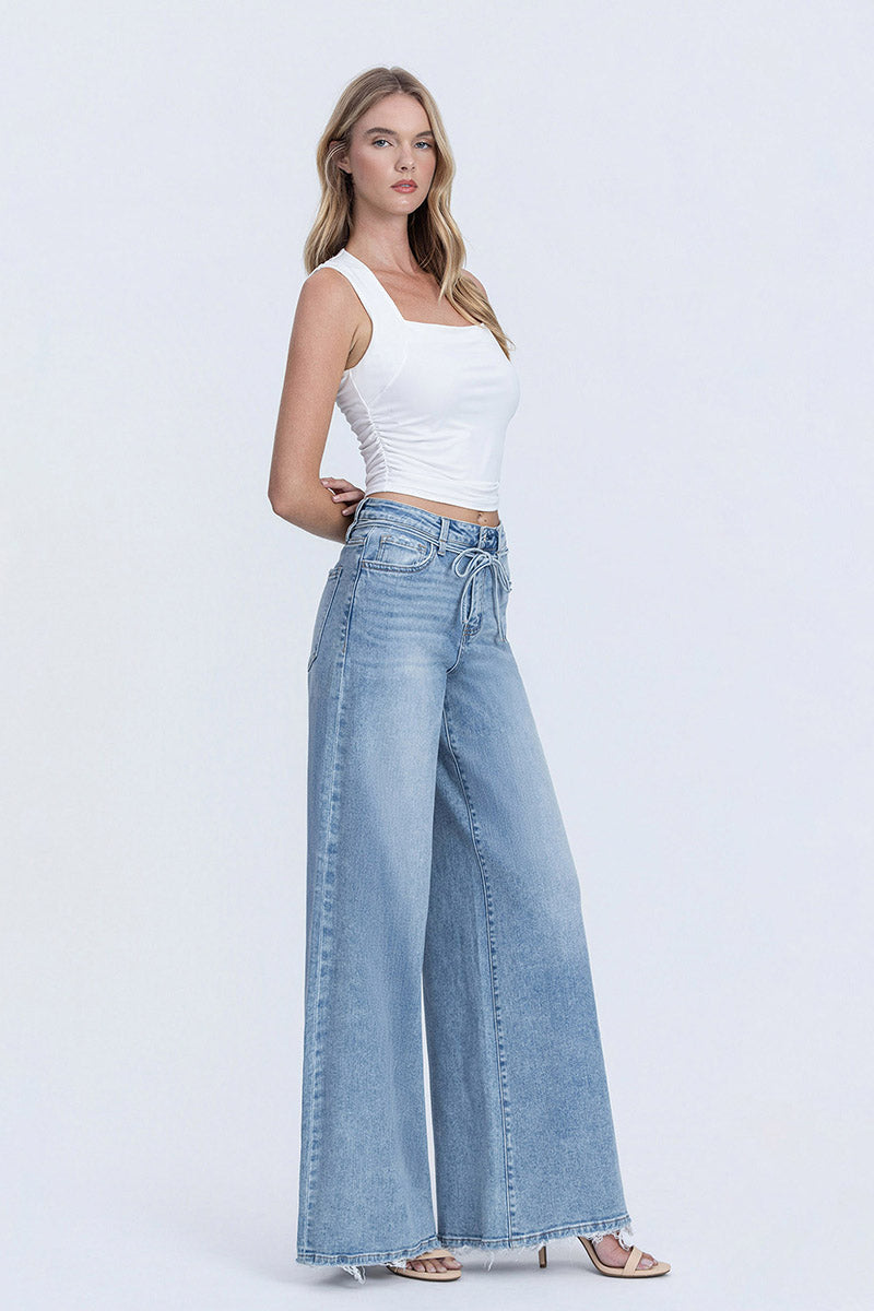 Flying Monkey - Super High Rise Drawstring Waist Palazzo Jeans