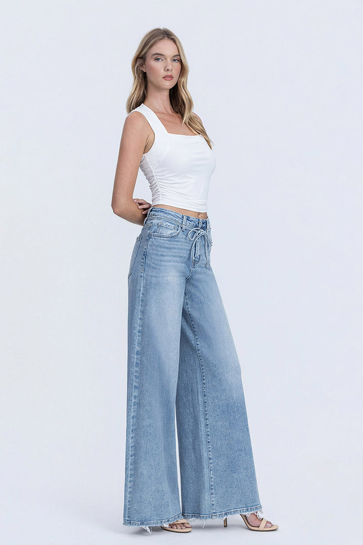 Flying Monkey - Super High Rise Drawstring Waist Palazzo Jeans