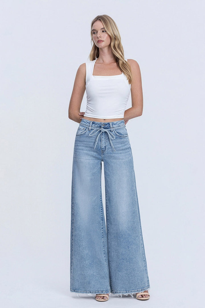 Flying Monkey - Super High Rise Drawstring Waist Palazzo Jeans