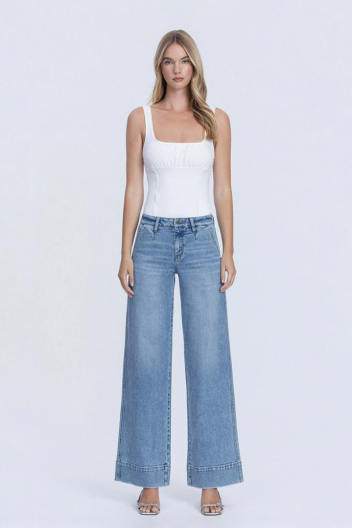 FLYING MONKEY - Mid Rise Trouser Hem Wide Jeans with Darts in Understanding