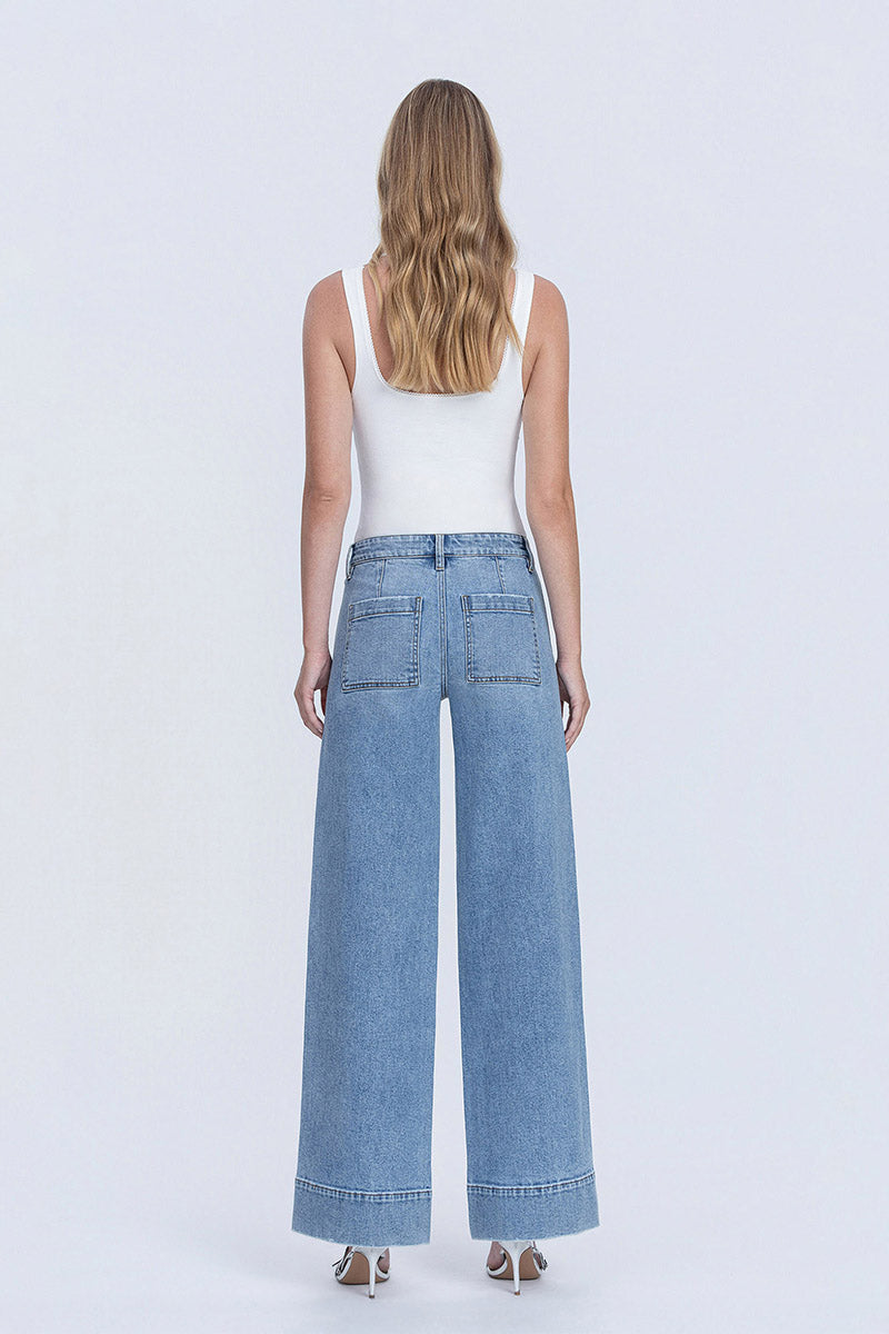 FLYING MONKEY - Mid Rise Trouser Hem Wide Jeans with Darts in Understanding