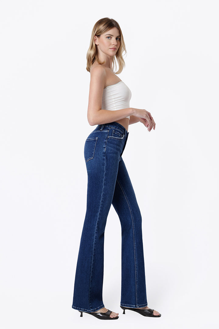 FLYING MONKEY - High Rise Trouser Fold Creased Bootcut  Jeans
