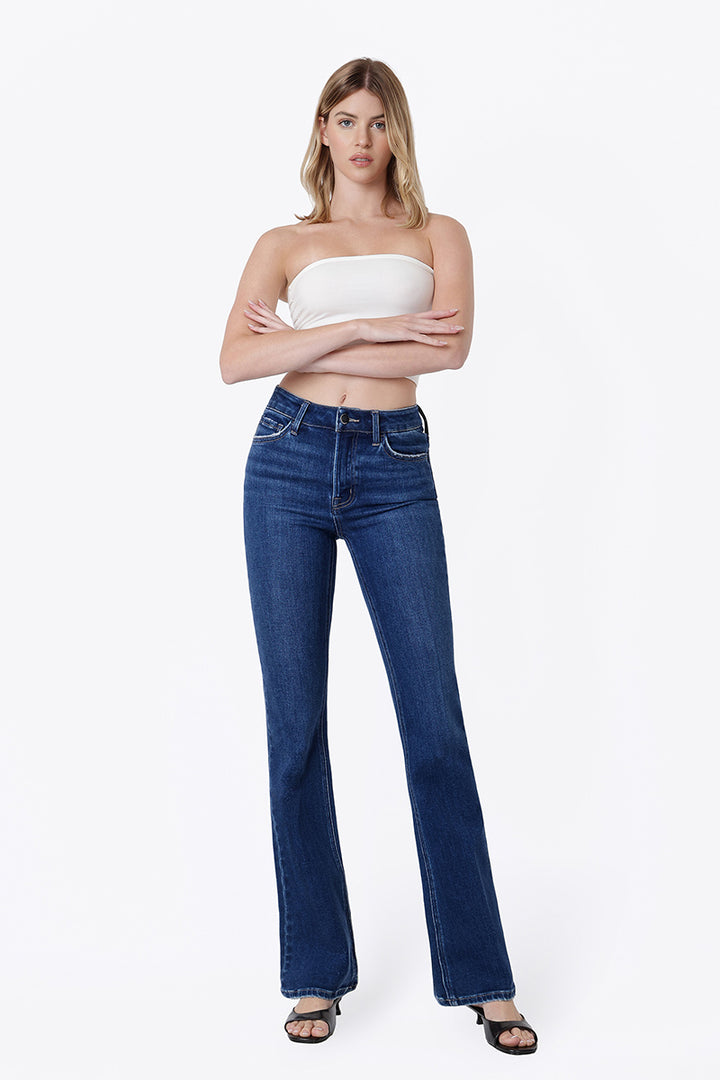 FLYING MONKEY - High Rise Trouser Fold Creased Bootcut  Jeans