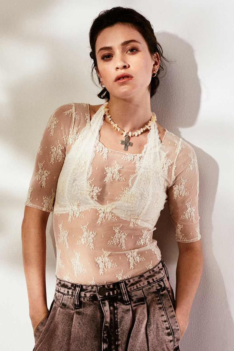 Free People - Last Dance Lace Halter Bralette in Ivory