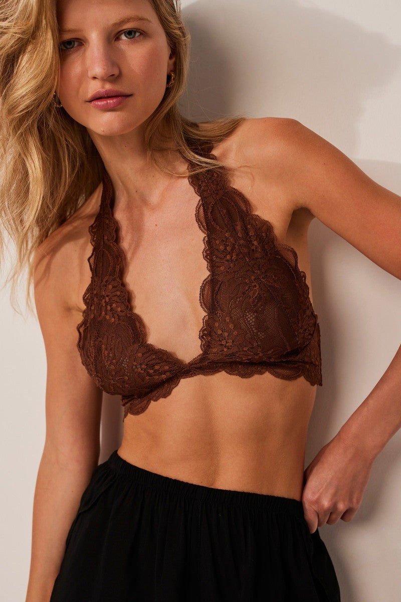 Free People - Last Dance Lace Halter Bralette in Umber Earth