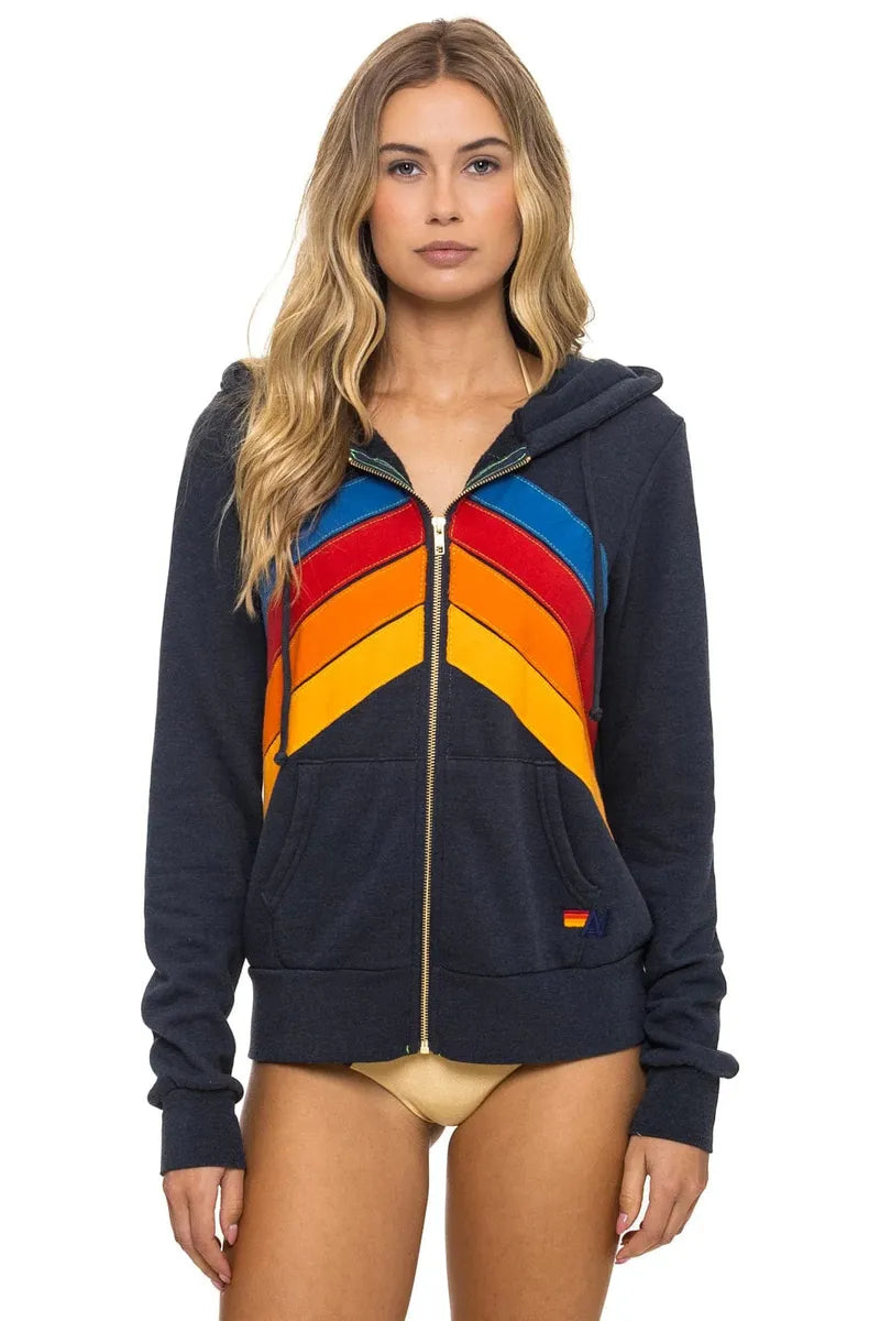 AVIATOR NATION - Mountain Stitch Chevron 4 Zip Hoodie in Charcoal