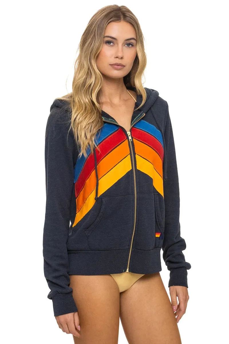 AVIATOR NATION - Mountain Stitch Chevron 4 Zip Hoodie in Charcoal