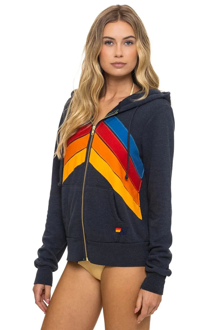 AVIATOR NATION - Mountain Stitch Chevron 4 Zip Hoodie in Charcoal