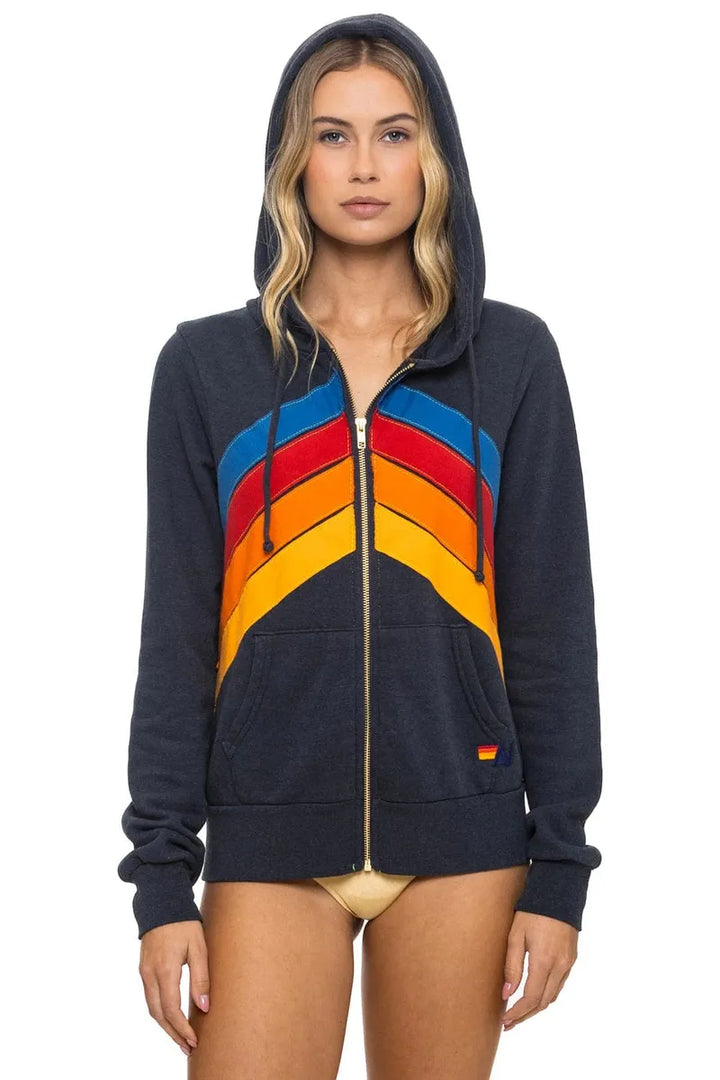 AVIATOR NATION - Mountain Stitch Chevron 4 Zip Hoodie in Charcoal