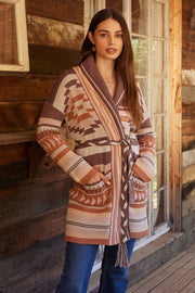 Lovestitch - Vail Belted Cardigan in Taupe/Blush