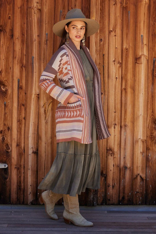 Lovestitch - Vail Belted Cardigan in Taupe/Blush
