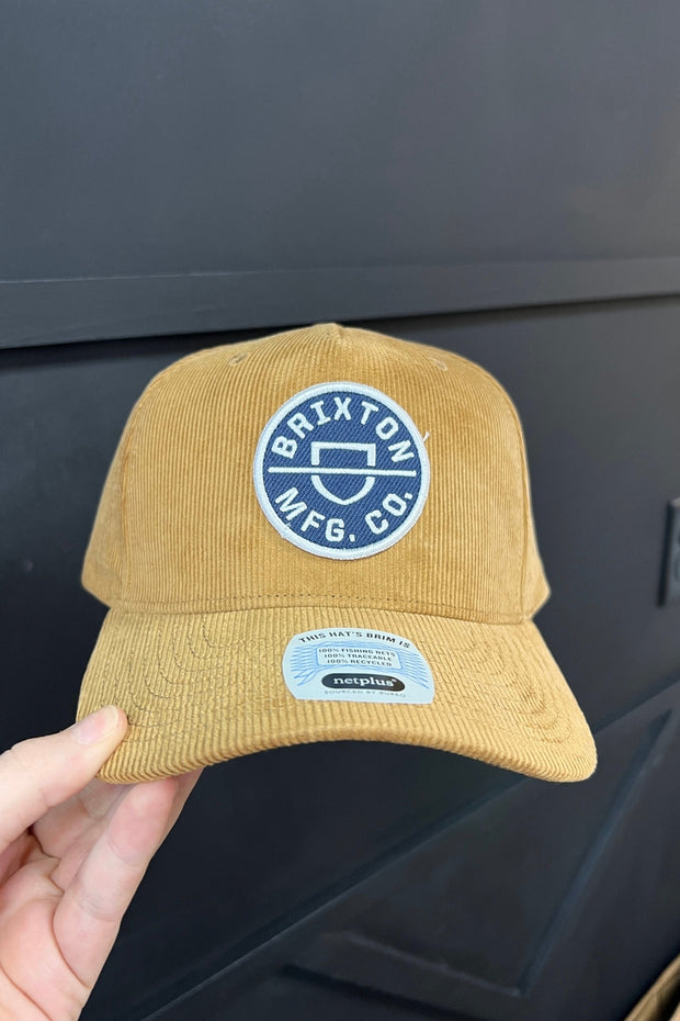 Brixton - Crest C Netplus MP Snapback in Golden Brown Cord