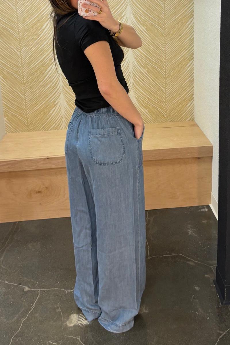 Be Cool - Wide Leg Chambray Pants in Blue Wash