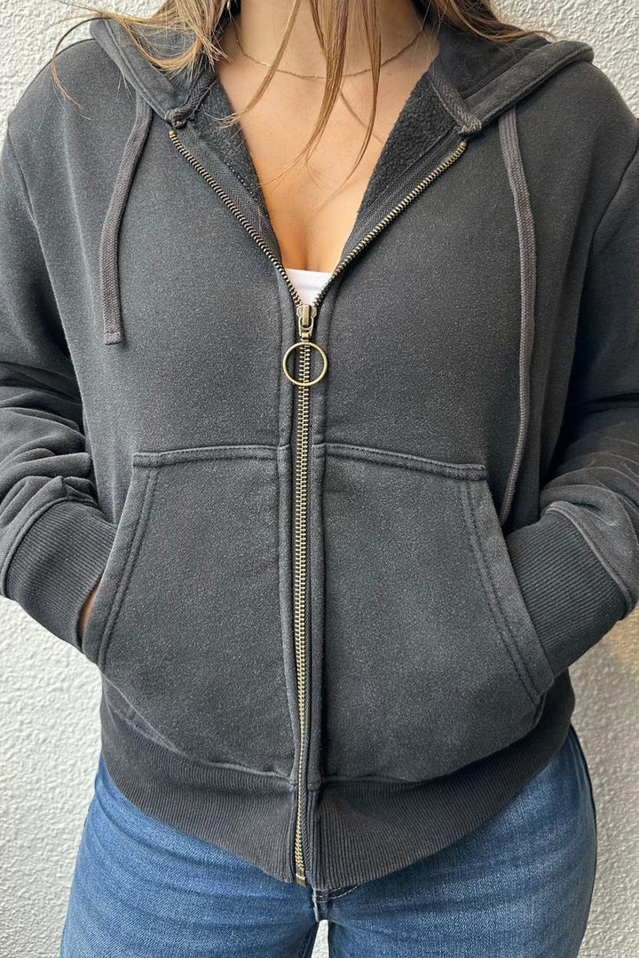 FASTHOUSE - Women's Discord Overdyed Heavyweight Crop Zip-Up in Overdyed Black