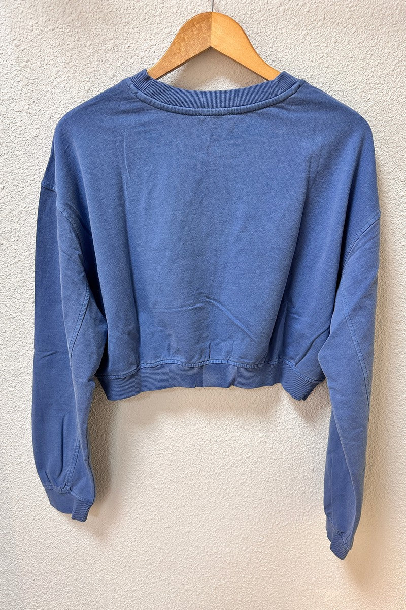 Urban Daizy - Mineral Washed Mock Neck Crop Sweatshirt in Gray Blue