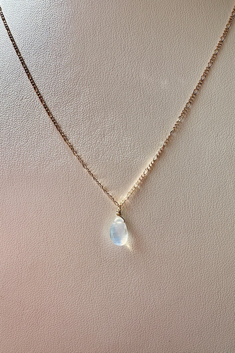 Blue Copper Jewelry - Rainbow Moonstone 17" Solid 10K Gold Necklace