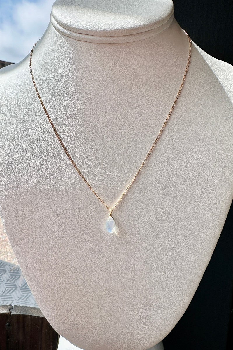 Blue Copper Jewelry - Rainbow Moonstone 17" Solid 10K Gold Necklace