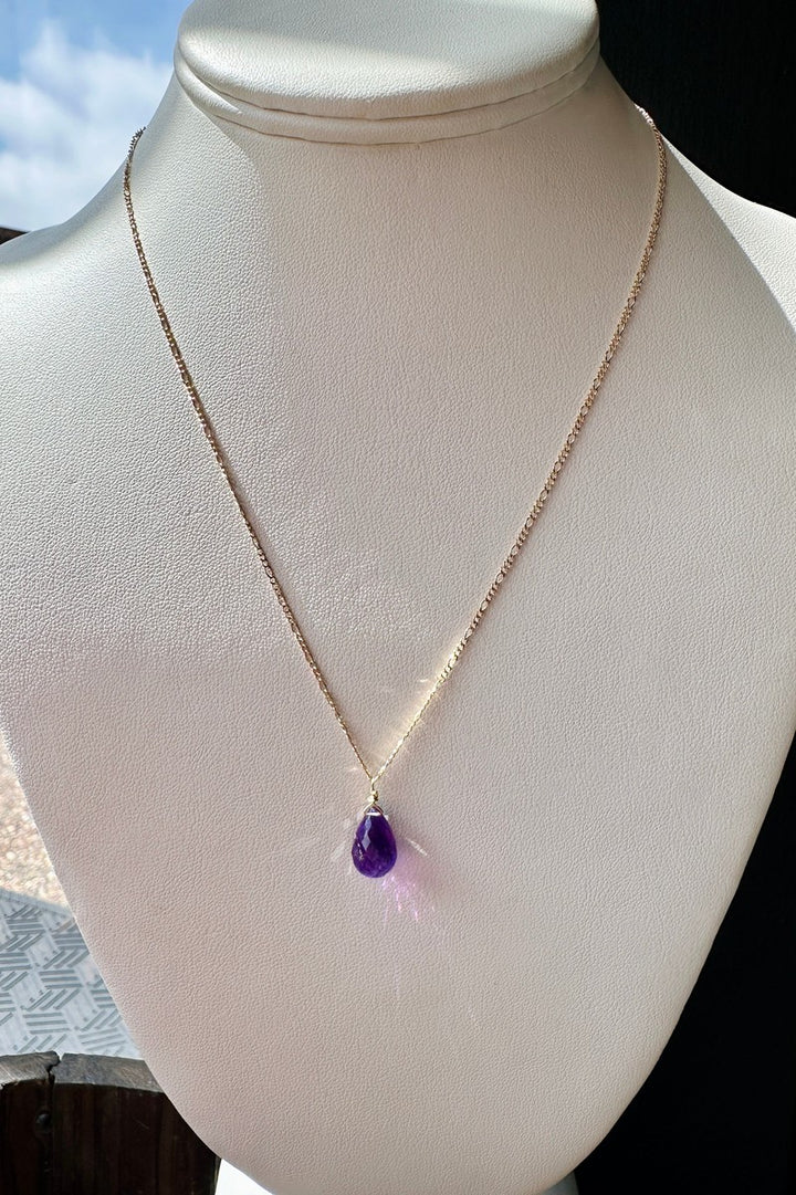 Blue Copper Jewelry - Amethyst 17" Solid 10K Gold Necklace