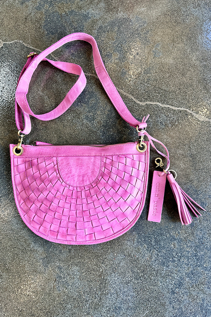 Cut n' Paste - "Moon" Woven Cross Body Bag in Pink