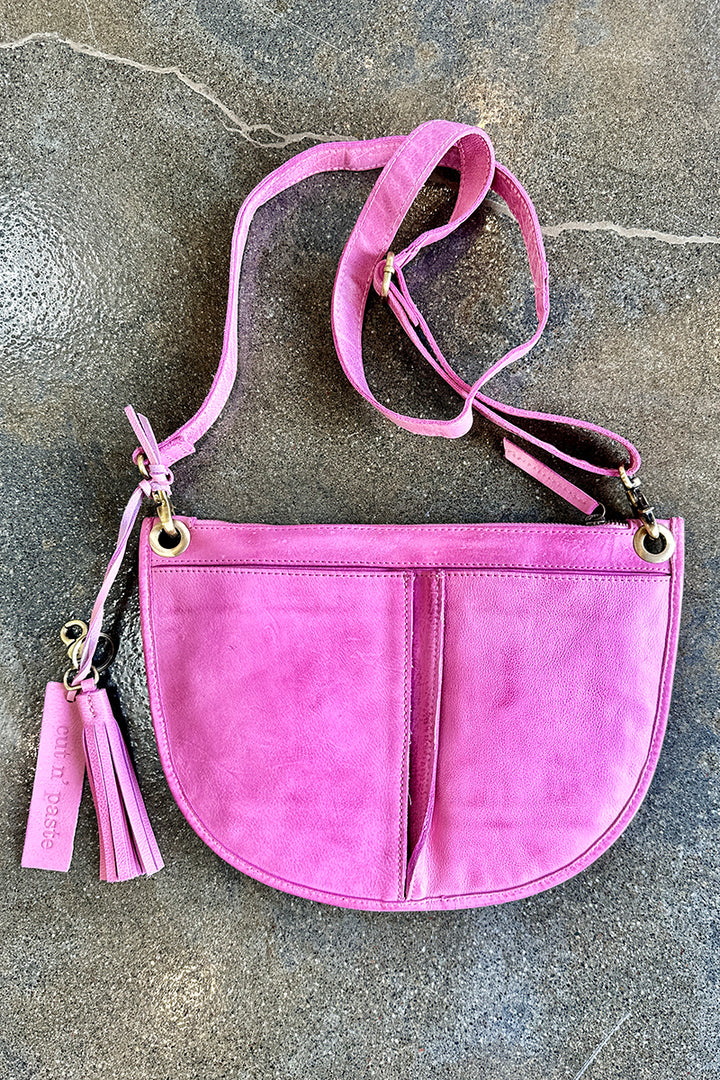 Cut n' Paste - "Moon" Woven Cross Body Bag in Pink