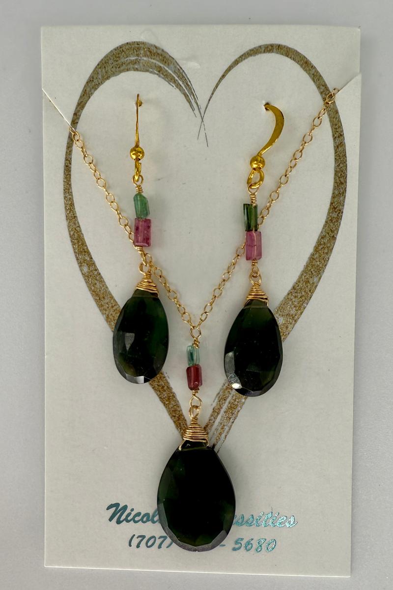Nicole's Necessities - Gold Vermeil, Andalusite, Tourmaline Necklace and Earring Set