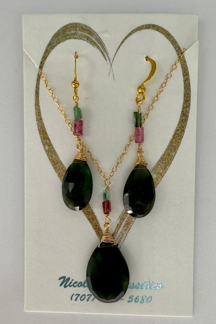 Nicole's Necessities - Gold Vermeil, Andalusite, Tourmaline Necklace and Earring Set