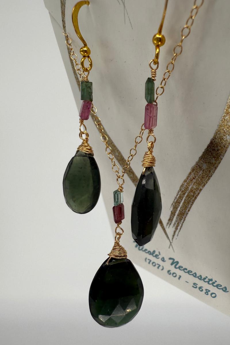 Nicole's Necessities - Gold Vermeil, Andalusite, Tourmaline Necklace and Earring Set