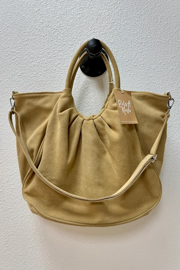Bolsa Nova - Capri Gathered Suede Satchel in Yellow