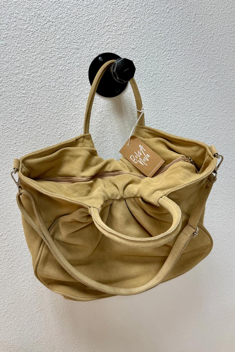 Bolsa Nova - Capri Gathered Suede Satchel in Yellow