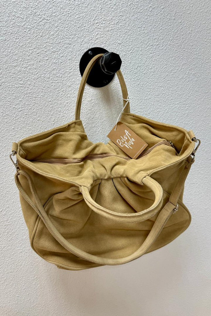 Bolsa Nova - Capri Gathered Suede Satchel in Yellow