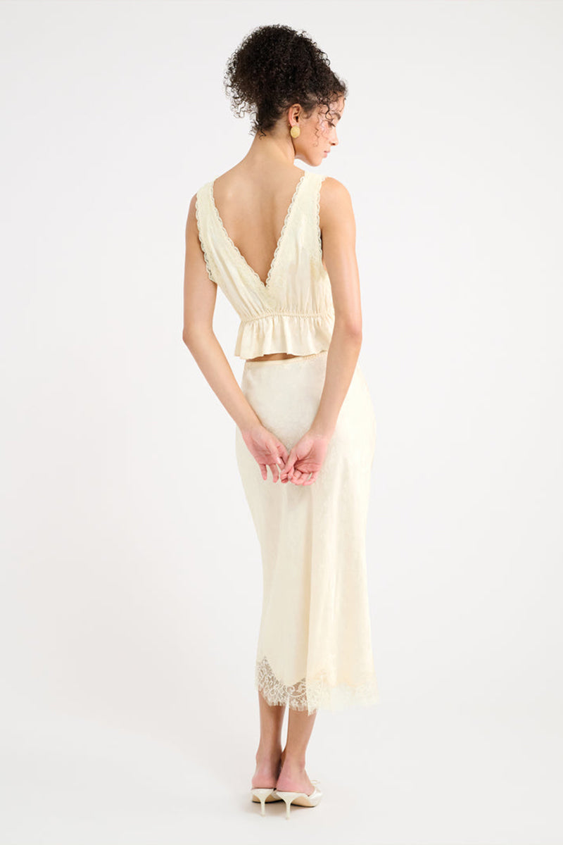 RUMORED - Lady Lace Midi Skirt in Ivory Jacquard