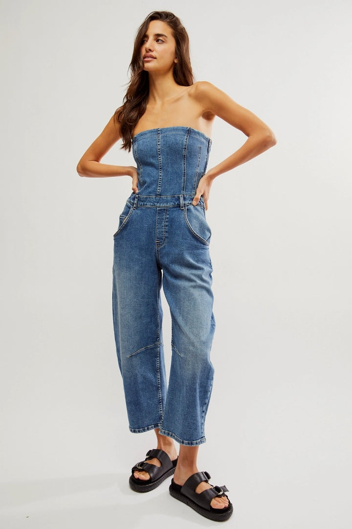 Free People - We The Free Je Suis Pret Barrel Jumpsuit in Petit Blue