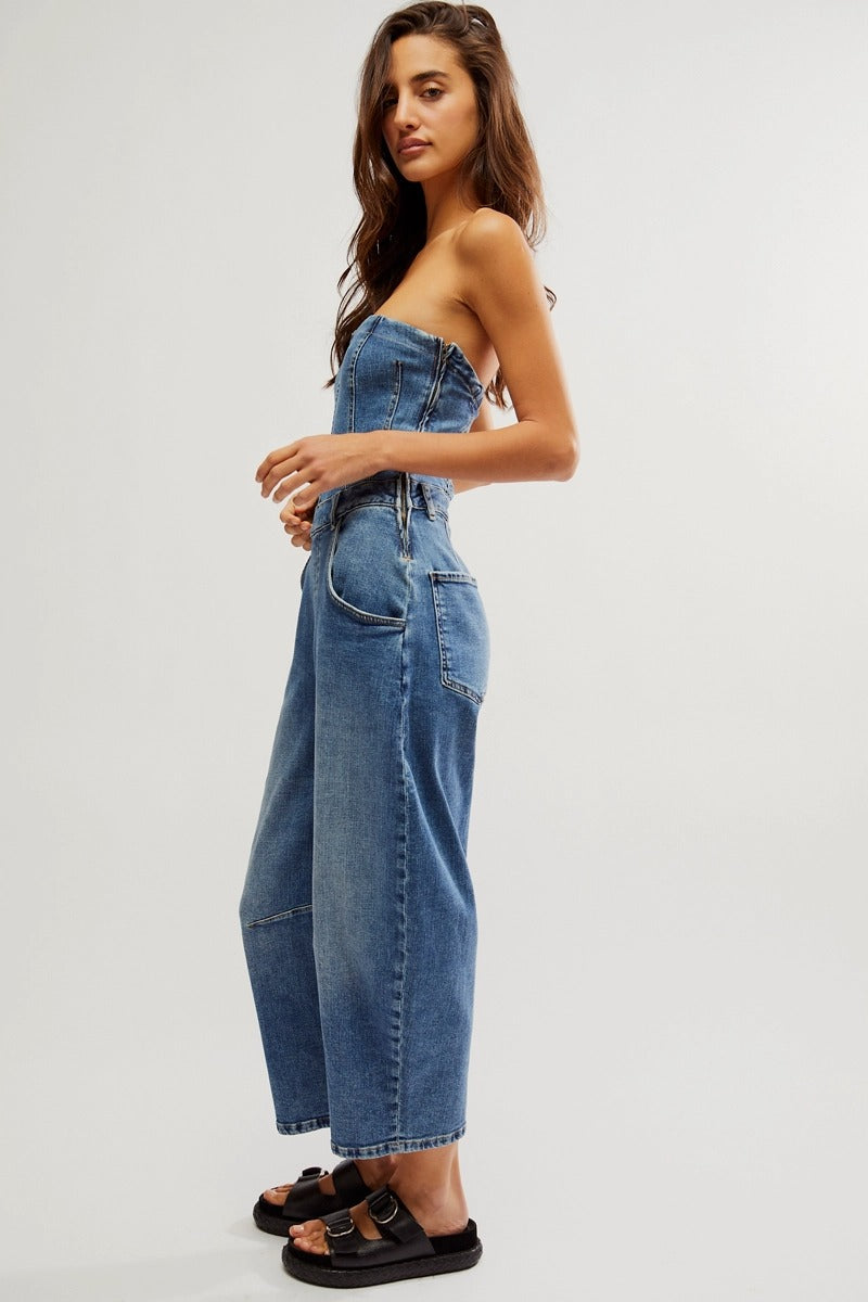 Free People - We The Free Je Suis Pret Barrel Jumpsuit in Petit Blue