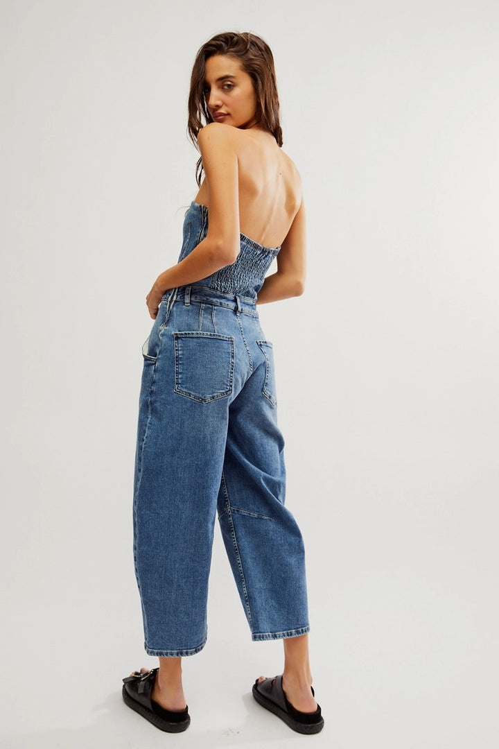 Free People - We The Free Je Suis Pret Barrel Jumpsuit in Petit Blue