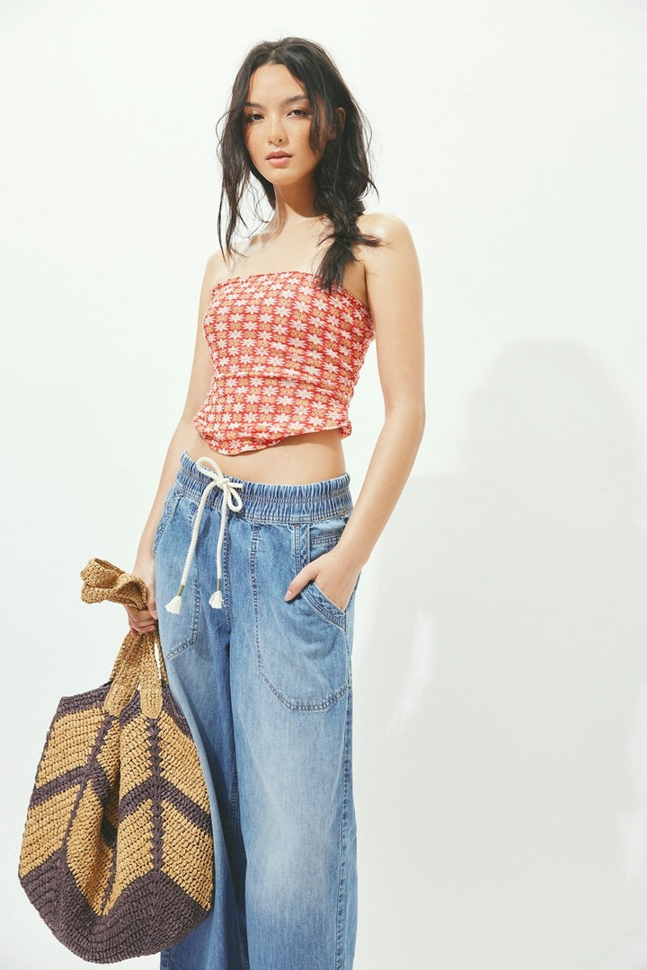Free People - Mykonos Straw Tote in Espresso Combo
