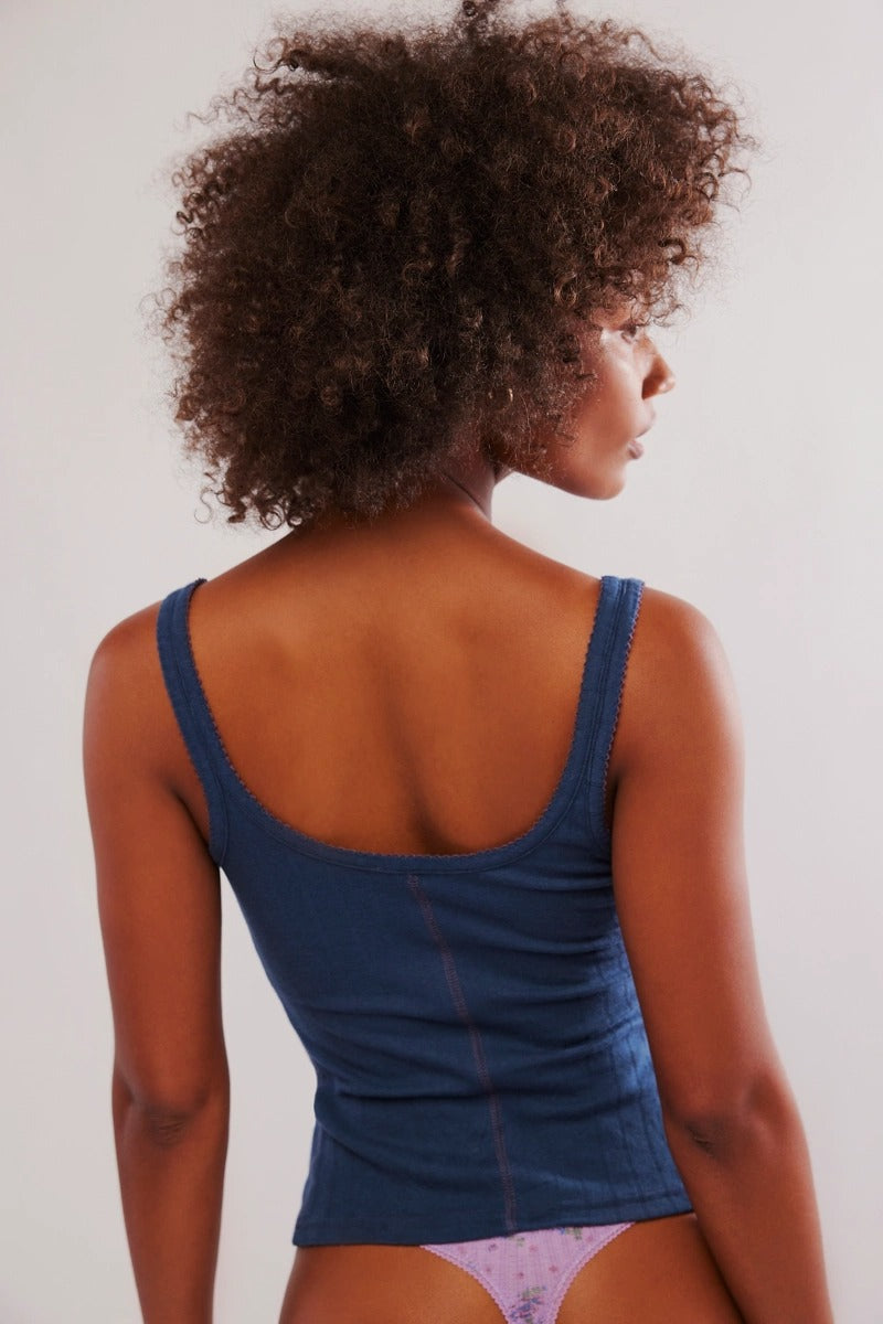 Free People - End Game Pointelle Tank in Indigo
