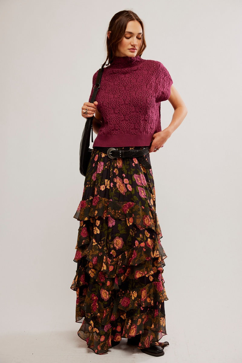 Free People - Lolita Maxi Skirt in Washed Black Combo