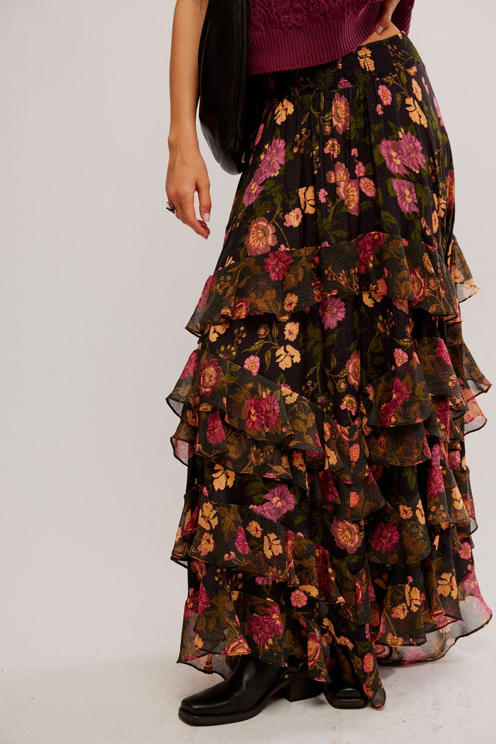 Free People - Lolita Maxi Skirt in Washed Black Combo