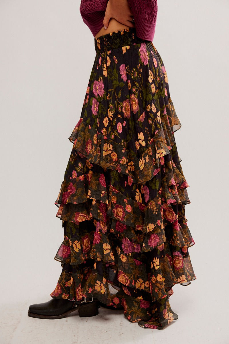 Free People - Lolita Maxi Skirt in Washed Black Combo